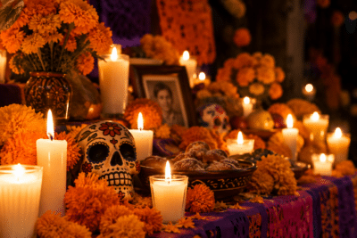 día de muertos mexicano altar con velas