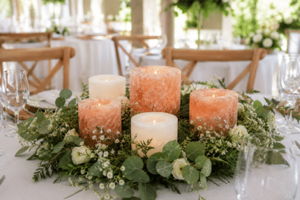velas de sal en centro de mesa decoración para eventos velas decorativas